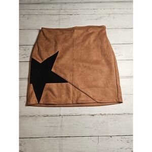 Le Lis Collection Faux Suede Star Mini Skirt Women's S Brown Western Boho